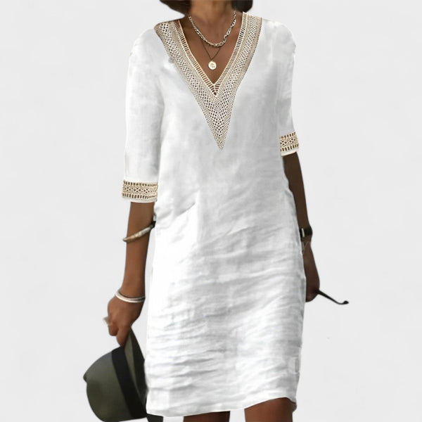 Prazeres | Vestido de Verão em Linho com Renda Delicada