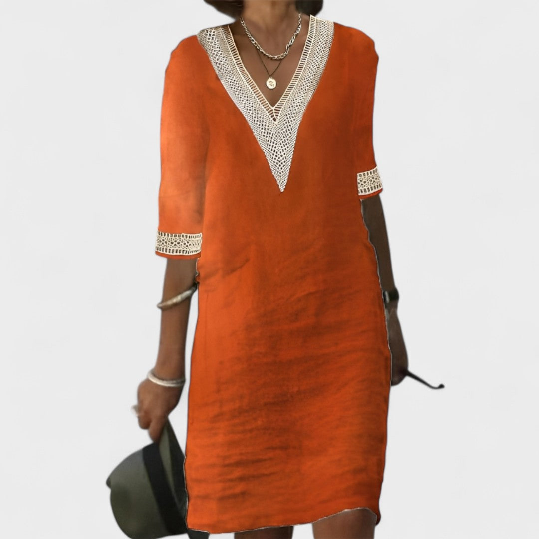 Prazeres | Vestido de Verão em Linho com Renda Delicada