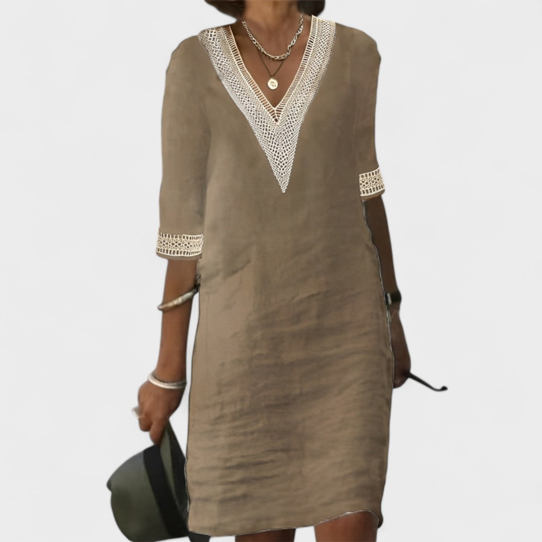 Prazeres | Vestido de Verão em Linho com Renda Delicada