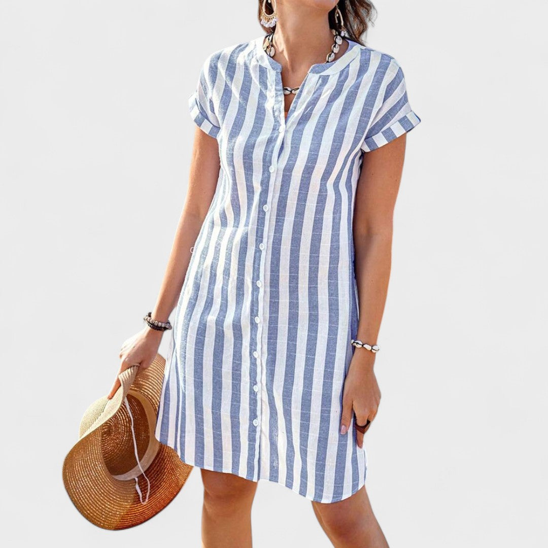 Aldina | Vestido de camisa às riscas elegante