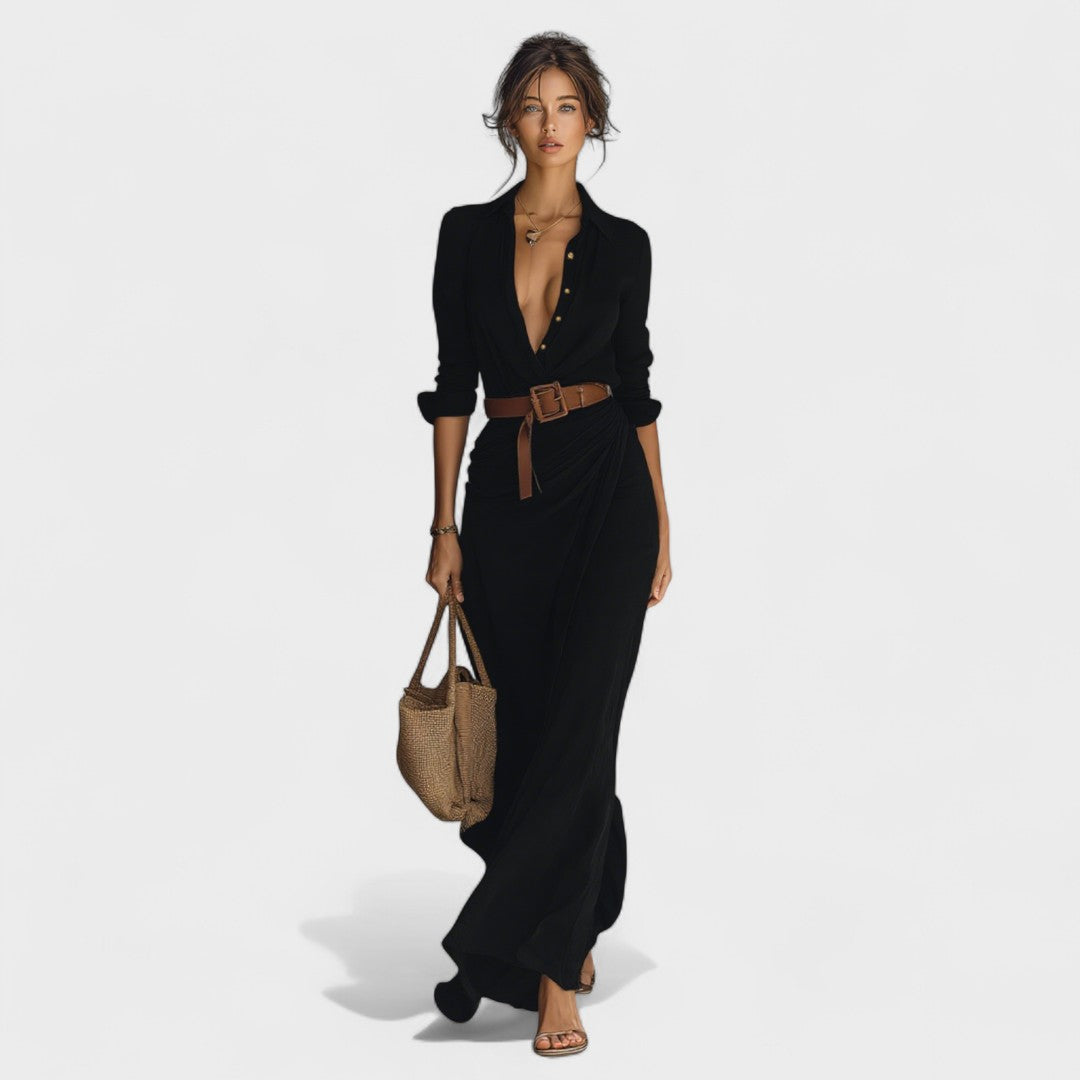 Bernardete | Vestido longo com gola reversível