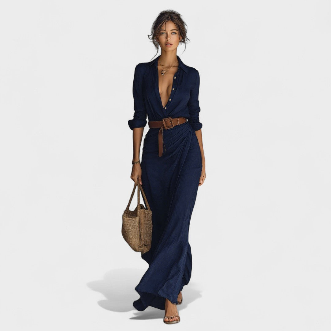 Bernardete | Vestido longo com gola reversível
