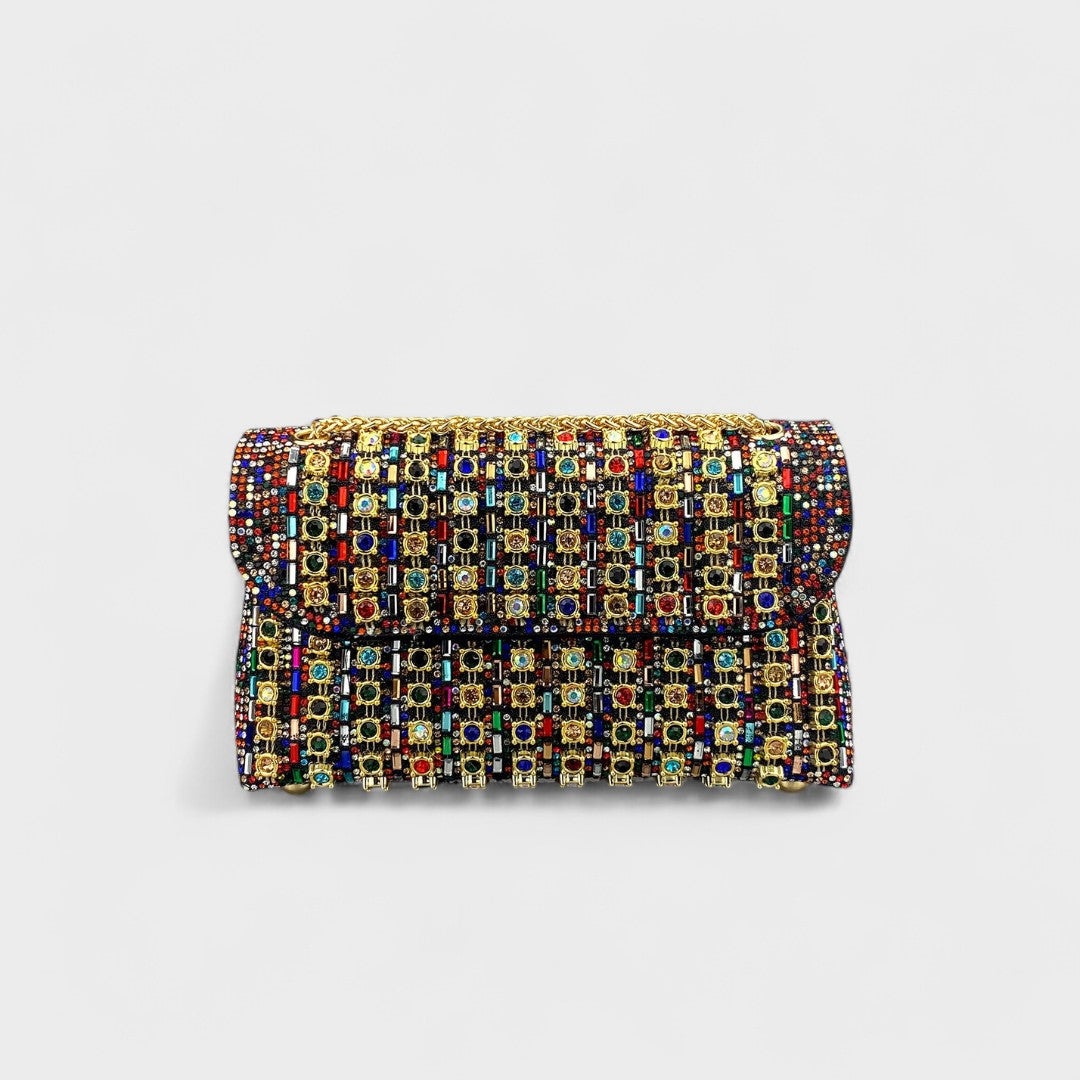 Dulce | Mala de ombro com corrente elegante e diamantes coloridos