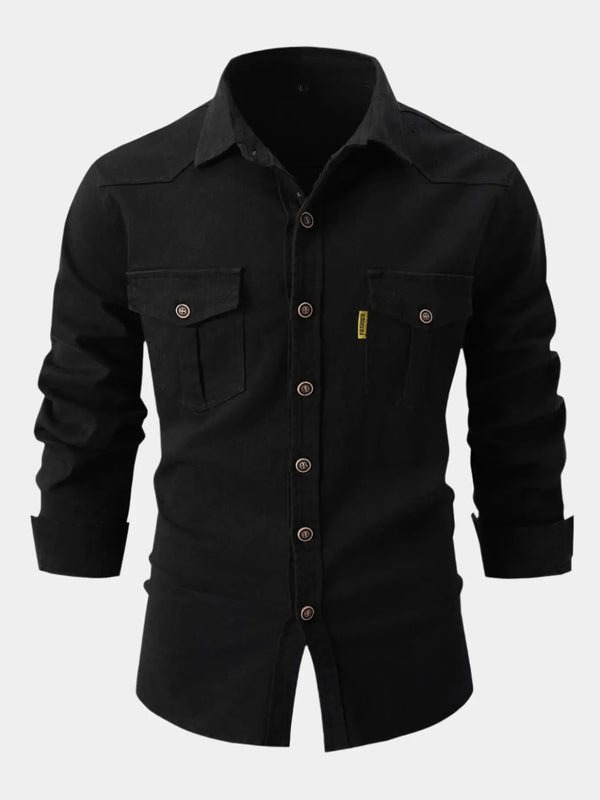 Camisa de Mistura de Denim | Botões