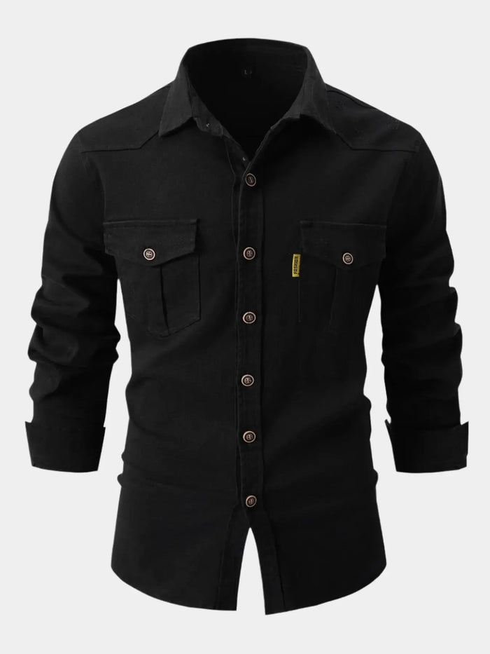 Camisa de Mistura de Denim | Botões