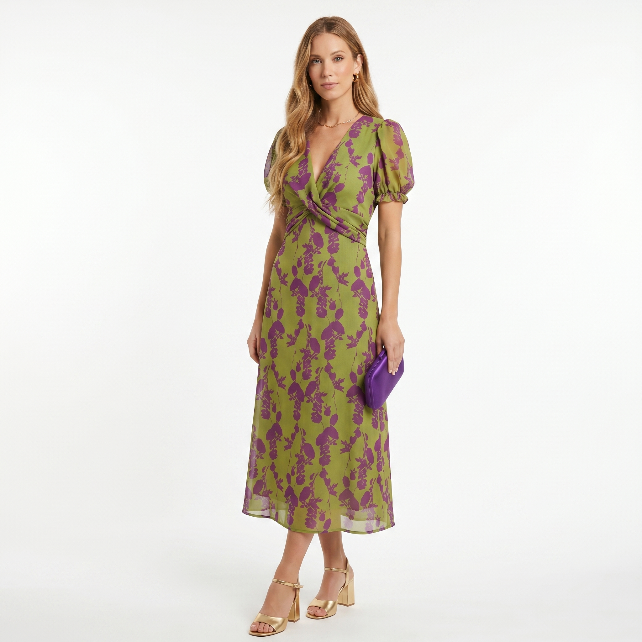 Gisela | Vestido Midi com Estampado Floral e Manga Curta