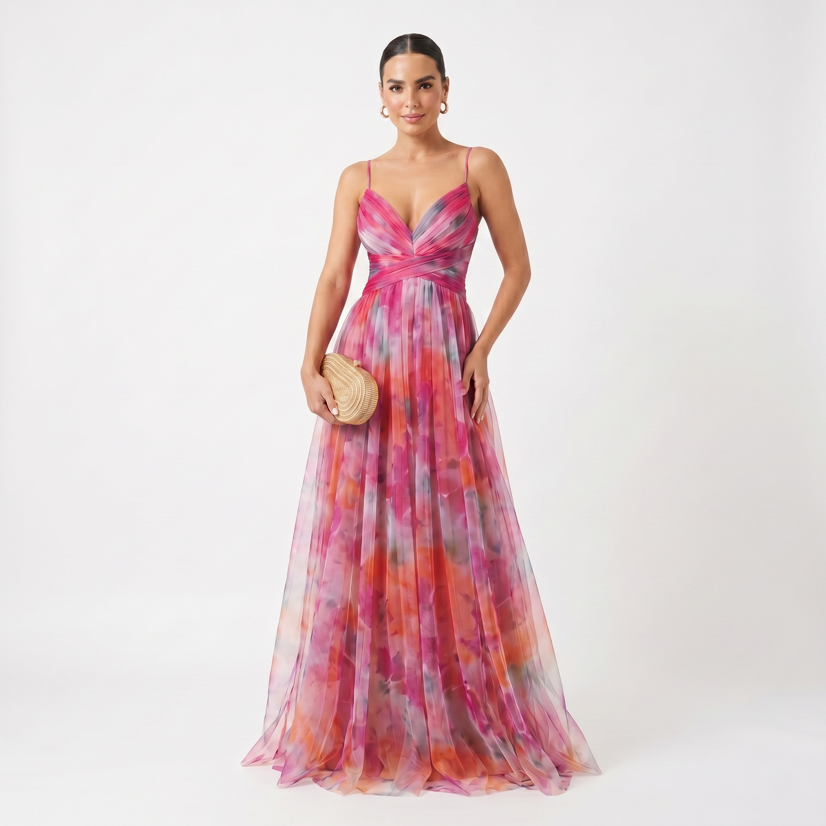 Benedita | Vestido de Gala em Tule com Estampado Aguarela