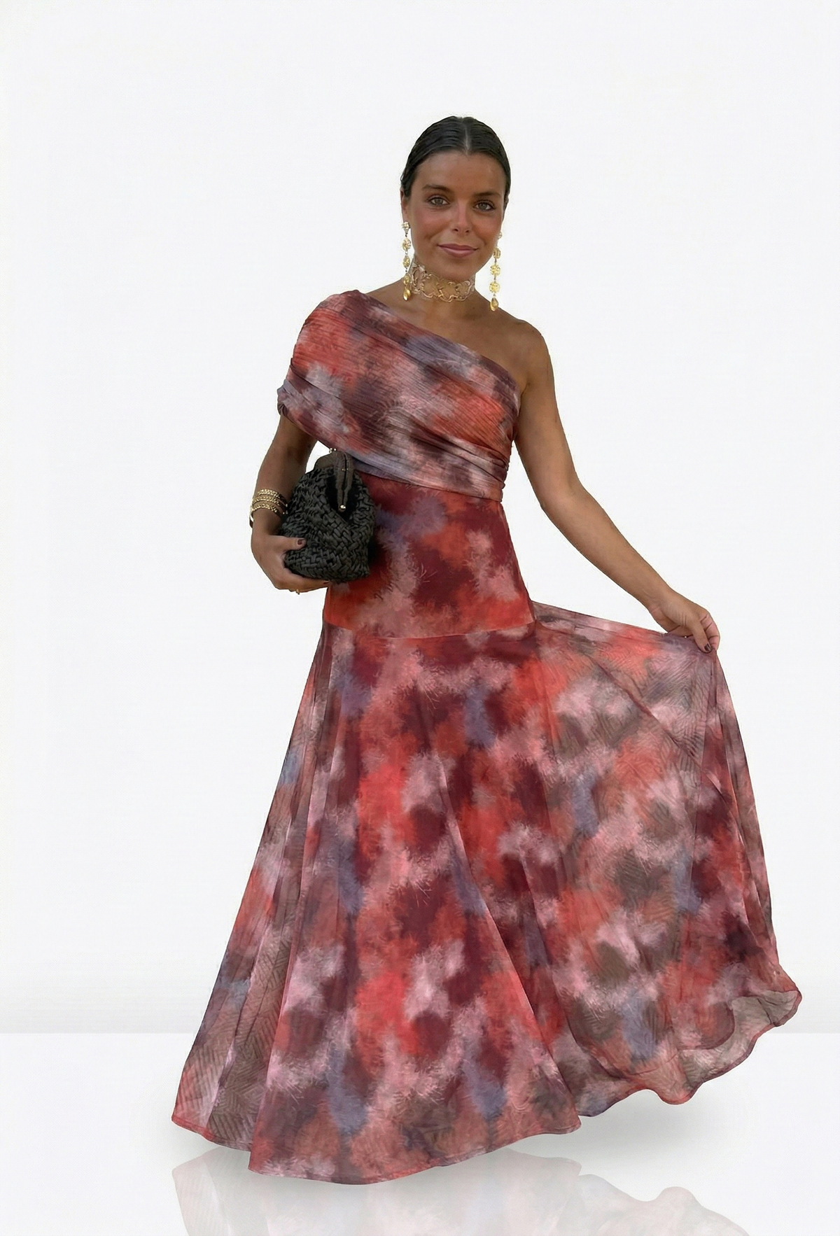 Mafalda | Vestido Maxi Assimétrico com Estampado Abstrato
