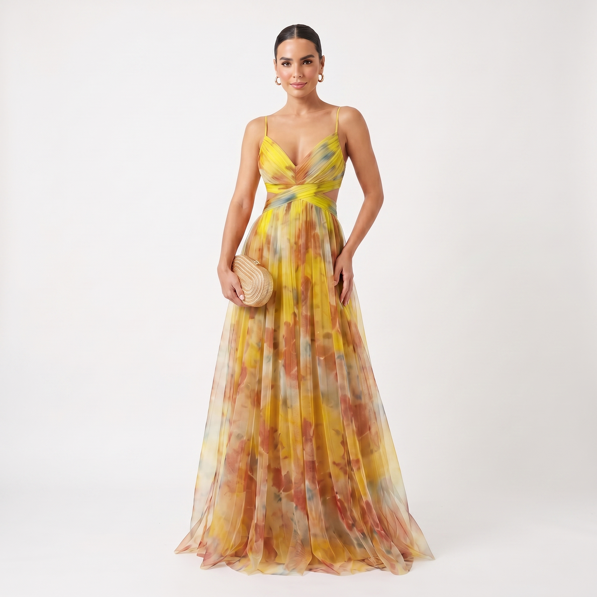 Benedita | Vestido de Gala em Tule com Estampado Aguarela