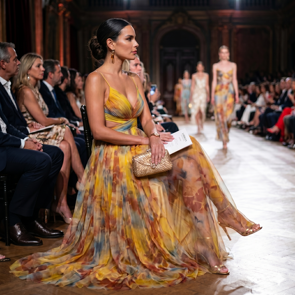 Benedita | Vestido de Gala em Tule com Estampado Aguarela