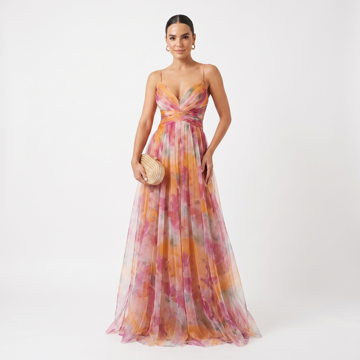 Benedita | Vestido de Gala em Tule com Estampado Aguarela