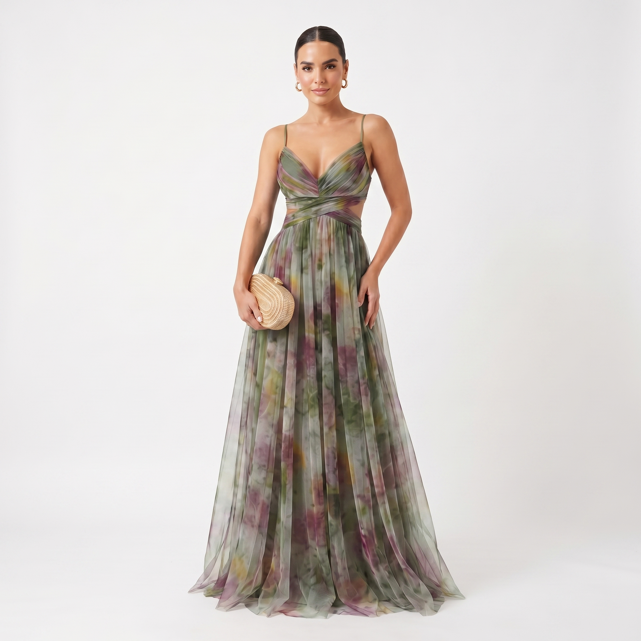 Benedita | Vestido de Gala em Tule com Estampado Aguarela