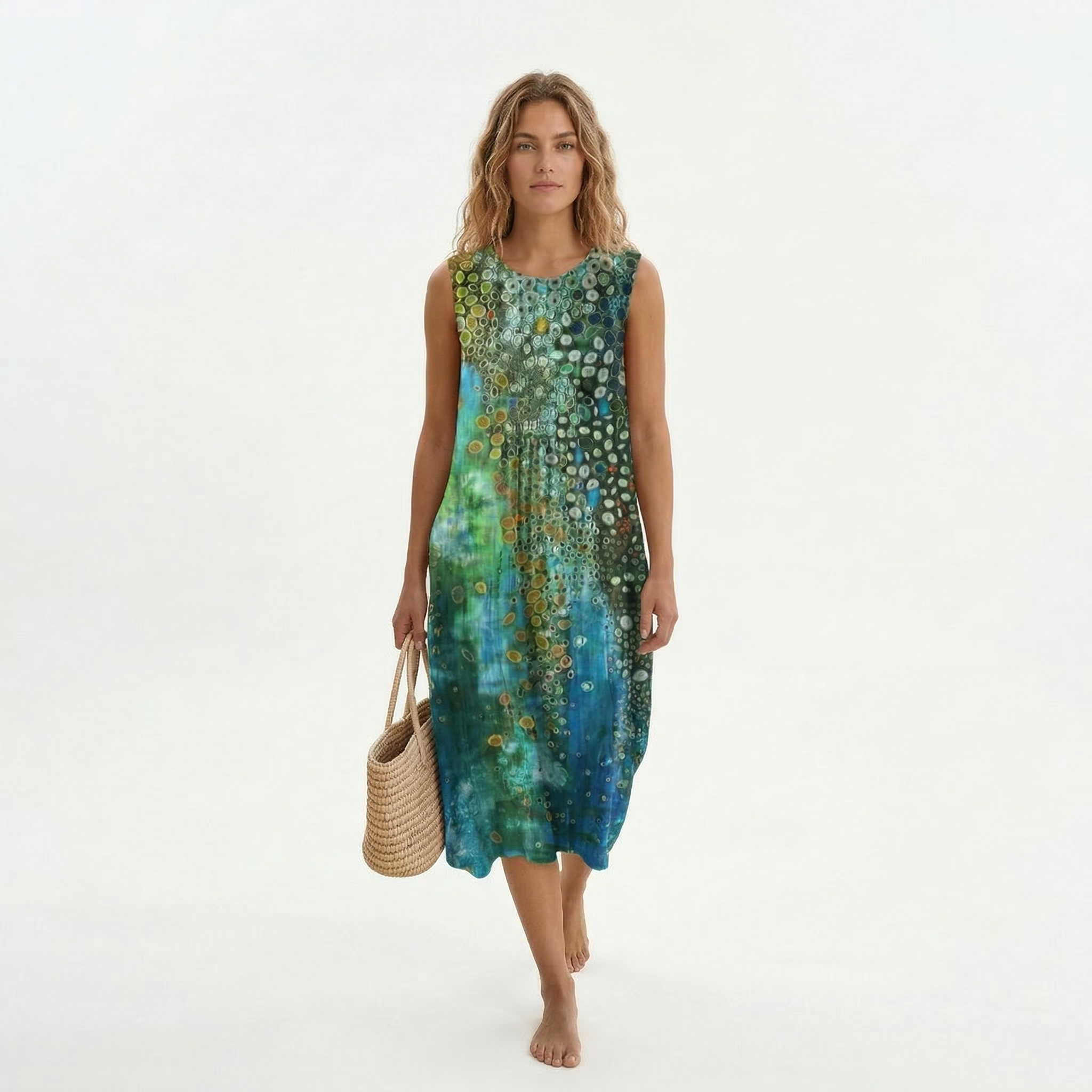 Ximena | Vestido Midi Estampado sem Mangas | Frescura e Estilo
