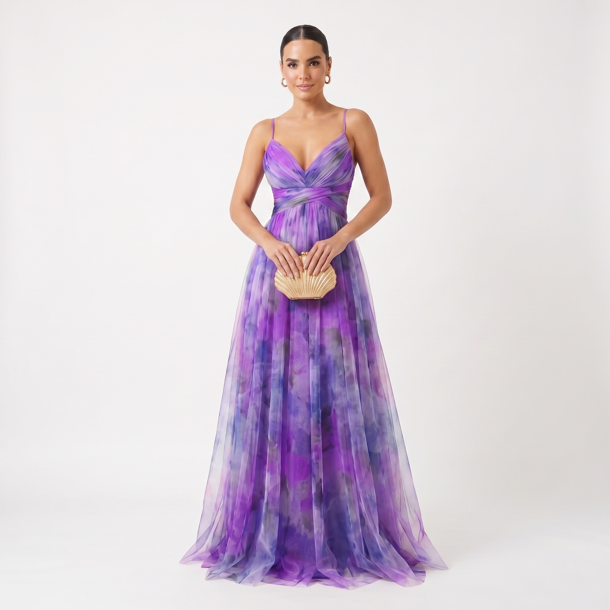 Benedita | Vestido de Gala em Tule com Estampado Aguarela