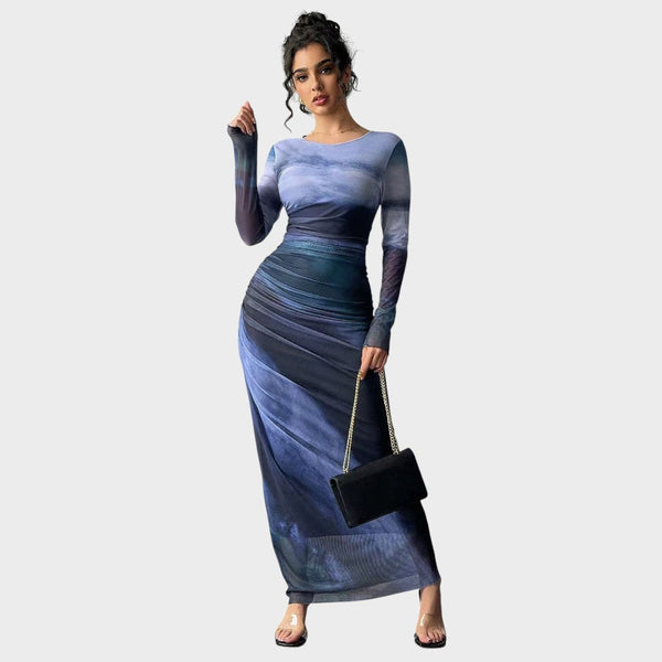 Fernanda | Vestido maxi justo com mangas compridas