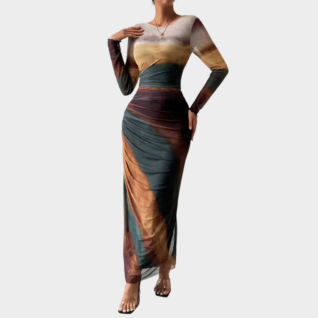 Fernanda | Vestido maxi justo com mangas compridas