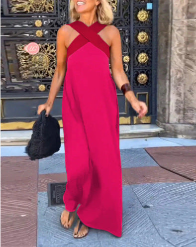 Ermelinda | Vestido Maxi com Decote Cruzado em Contraste