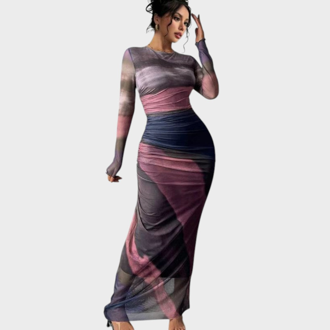 Fernanda | Vestido maxi justo com mangas compridas