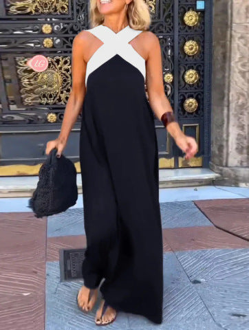 Ermelinda | Vestido Maxi com Decote Cruzado em Contraste