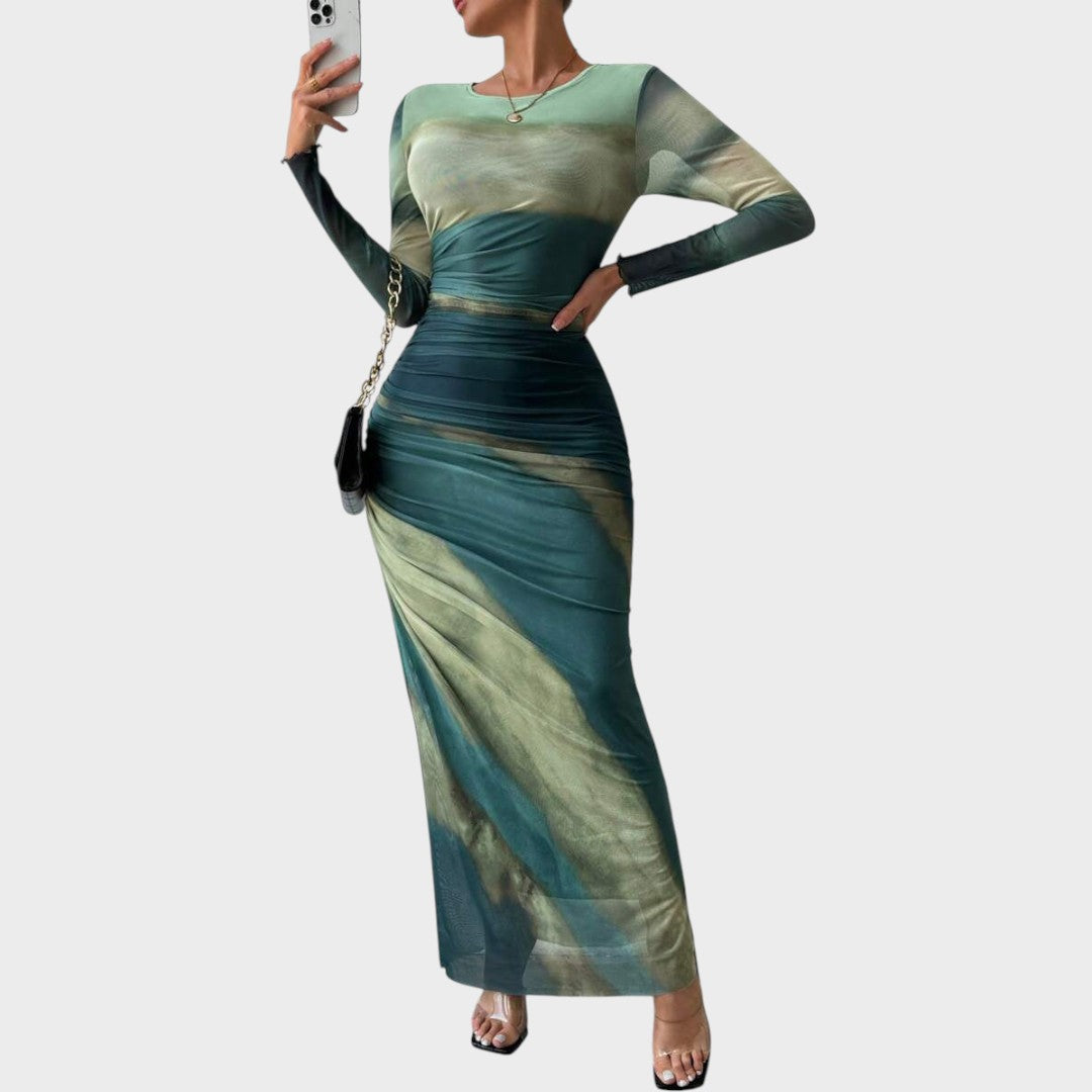 Fernanda | Vestido maxi justo com mangas compridas