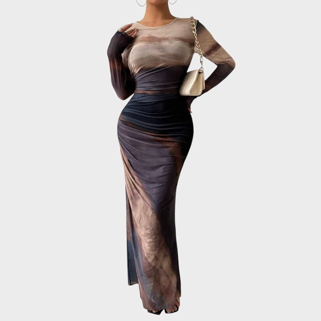 Fernanda | Vestido maxi justo com mangas compridas