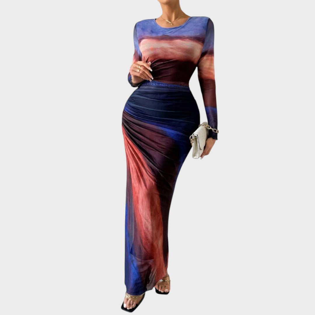 Fernanda | Vestido maxi justo com mangas compridas