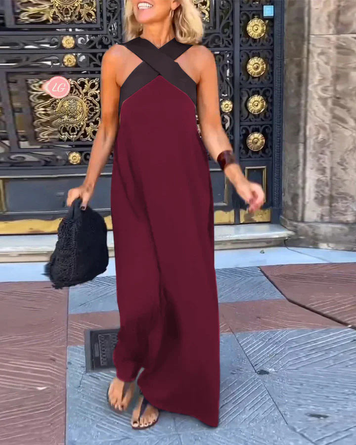 Ermelinda | Vestido Maxi com Decote Cruzado em Contraste