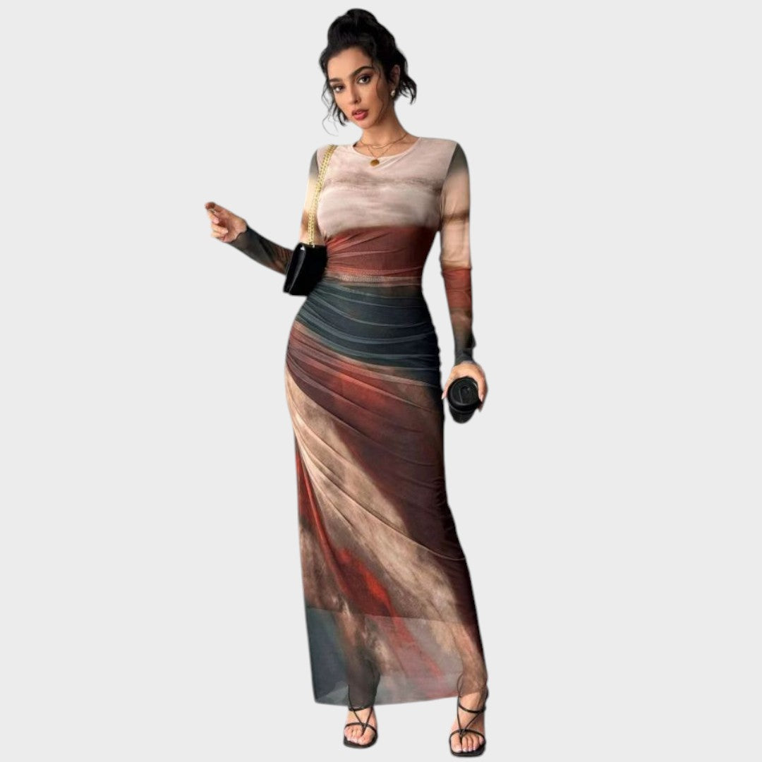 Fernanda | Vestido maxi justo com mangas compridas