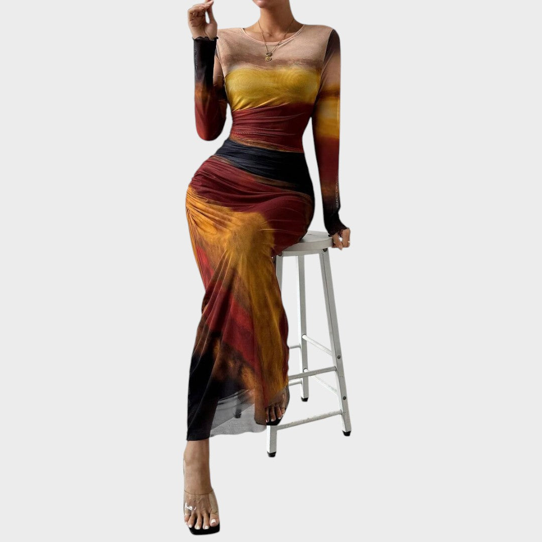 Fernanda | Vestido maxi justo com mangas compridas