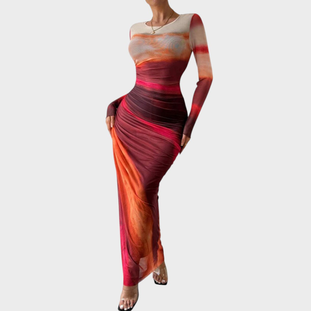 Fernanda | Vestido maxi justo com mangas compridas