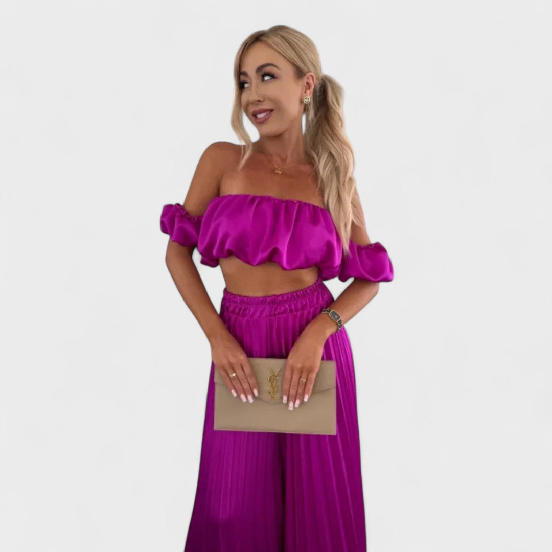 Guiomar | Conjunto Feminino Cropped e Calça Plissada
