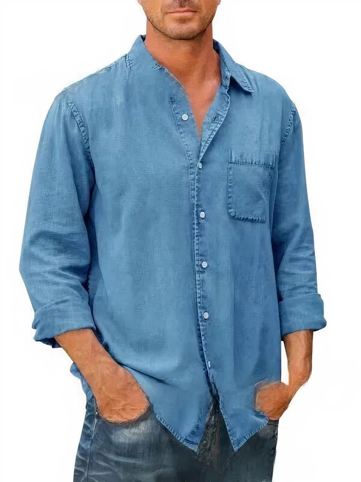 Camisa | Mistura de Denim Longa