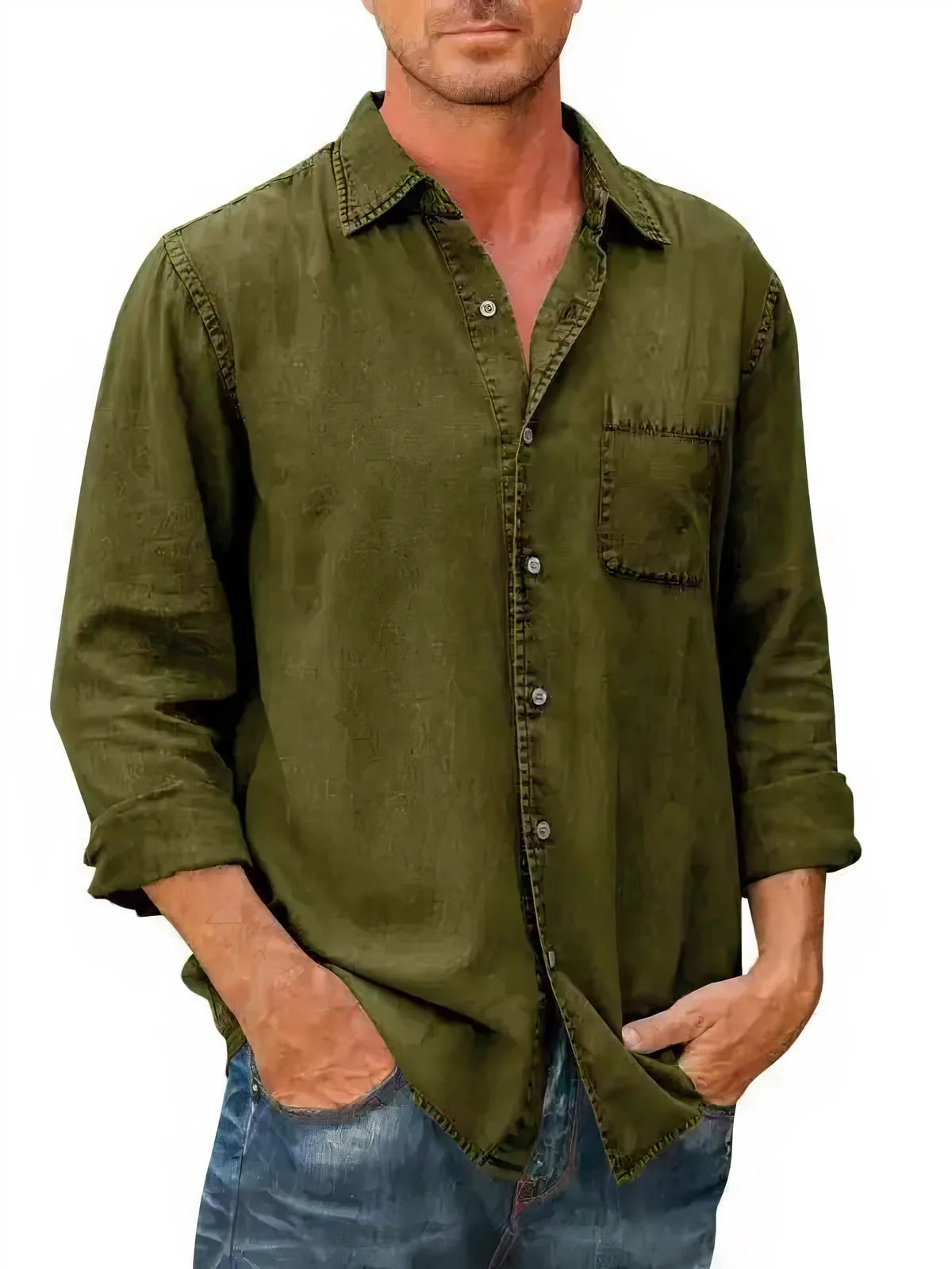 Camisa | Mistura de Denim Longa