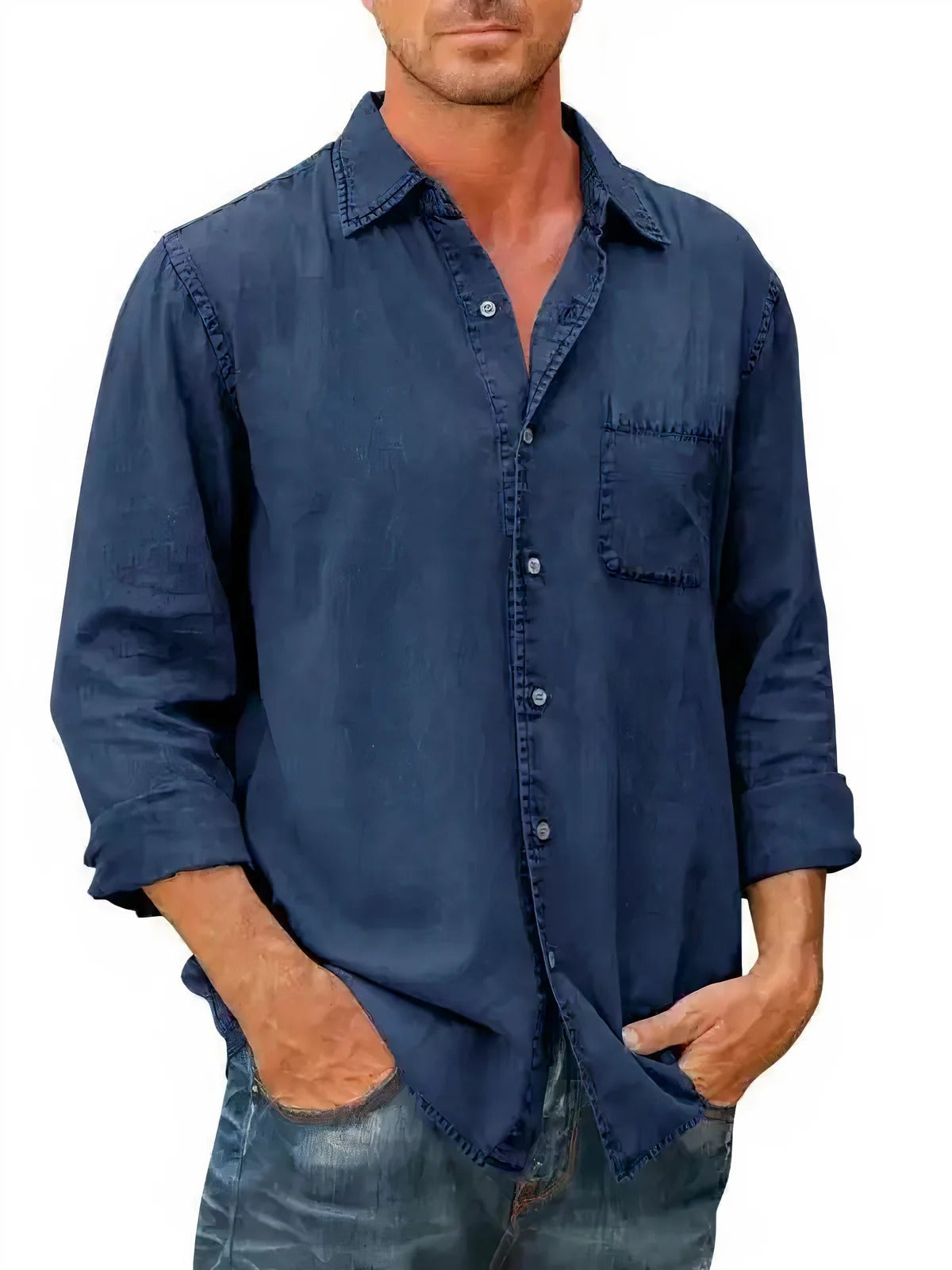 Camisa | Mistura de Denim Longa
