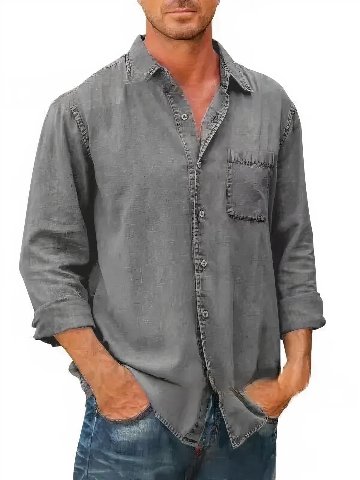Camisa | Mistura de Denim Longa