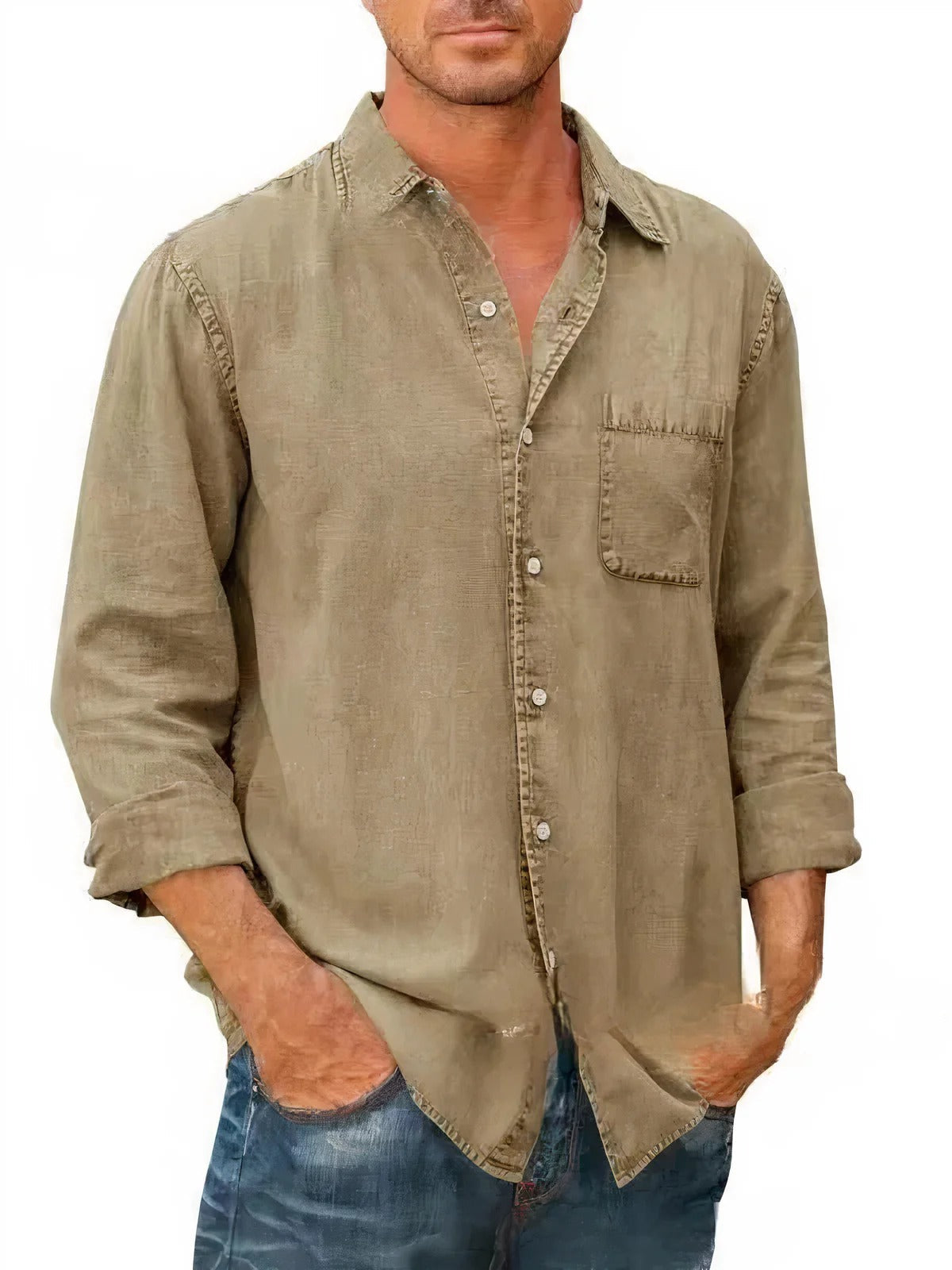 Camisa | Mistura de Denim Longa