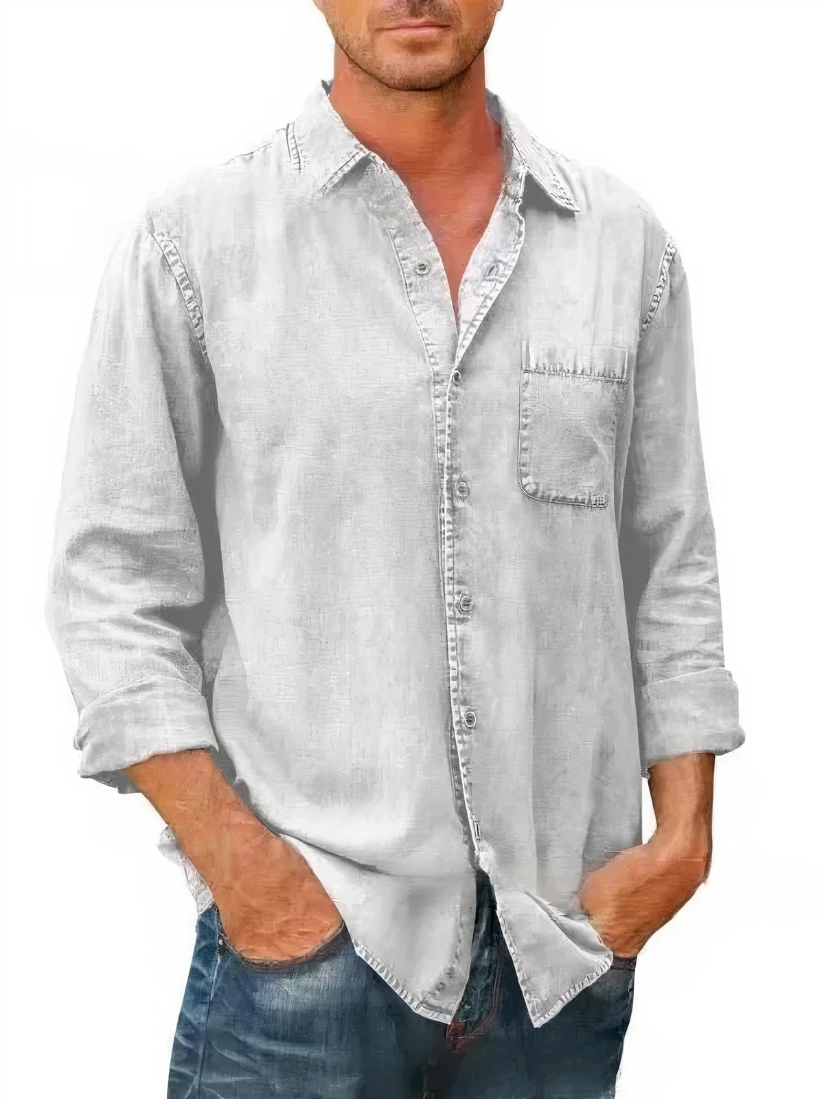 Camisa | Mistura de Denim Longa