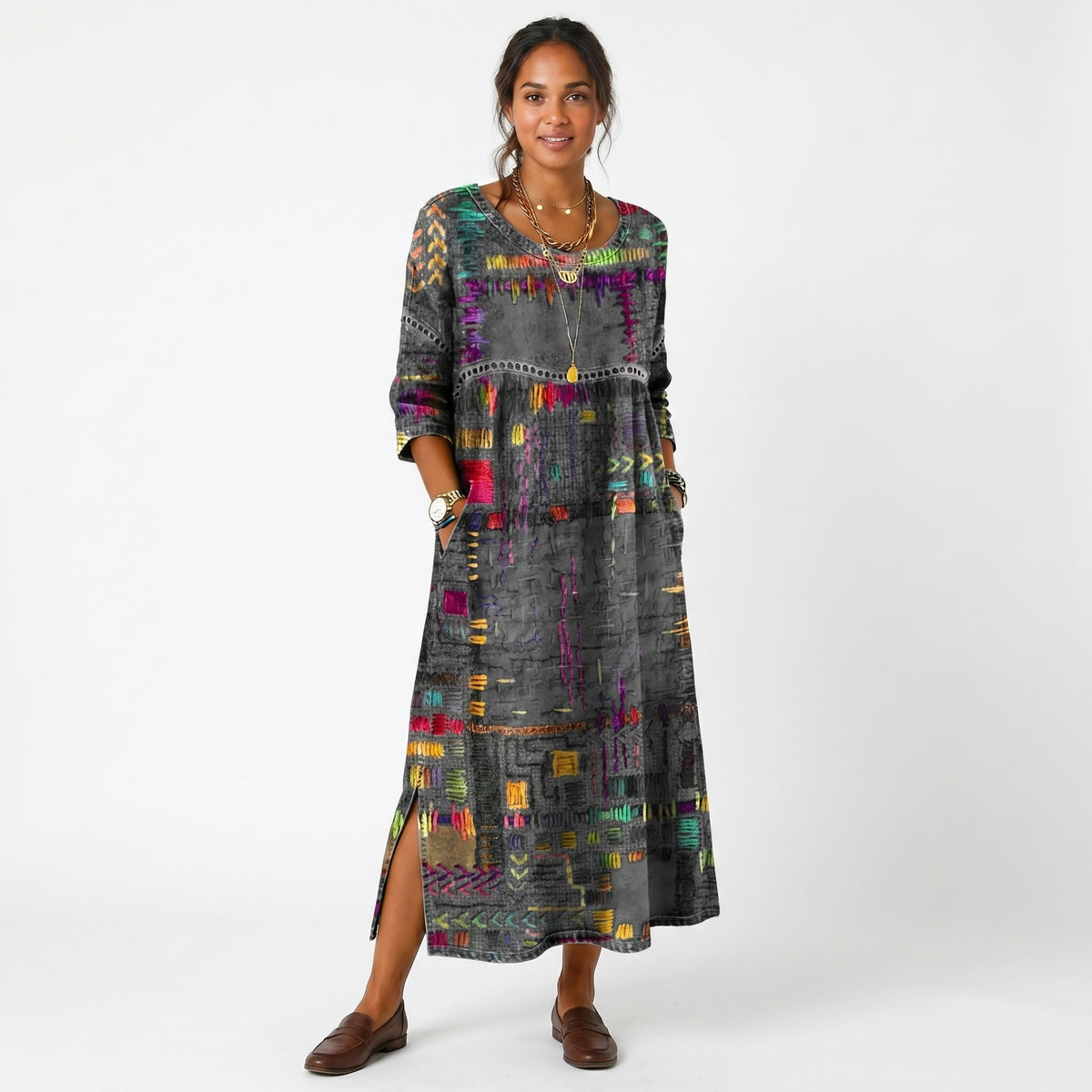 Fernanda | Vestido Midi Padrão Abstrato