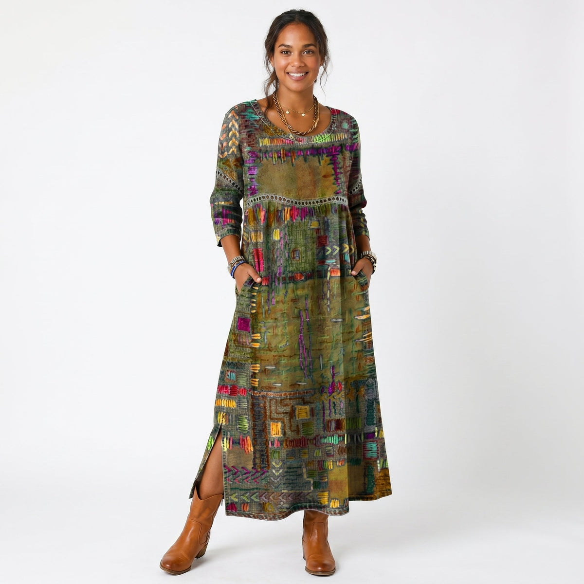 Fernanda | Vestido Midi Padrão Abstrato