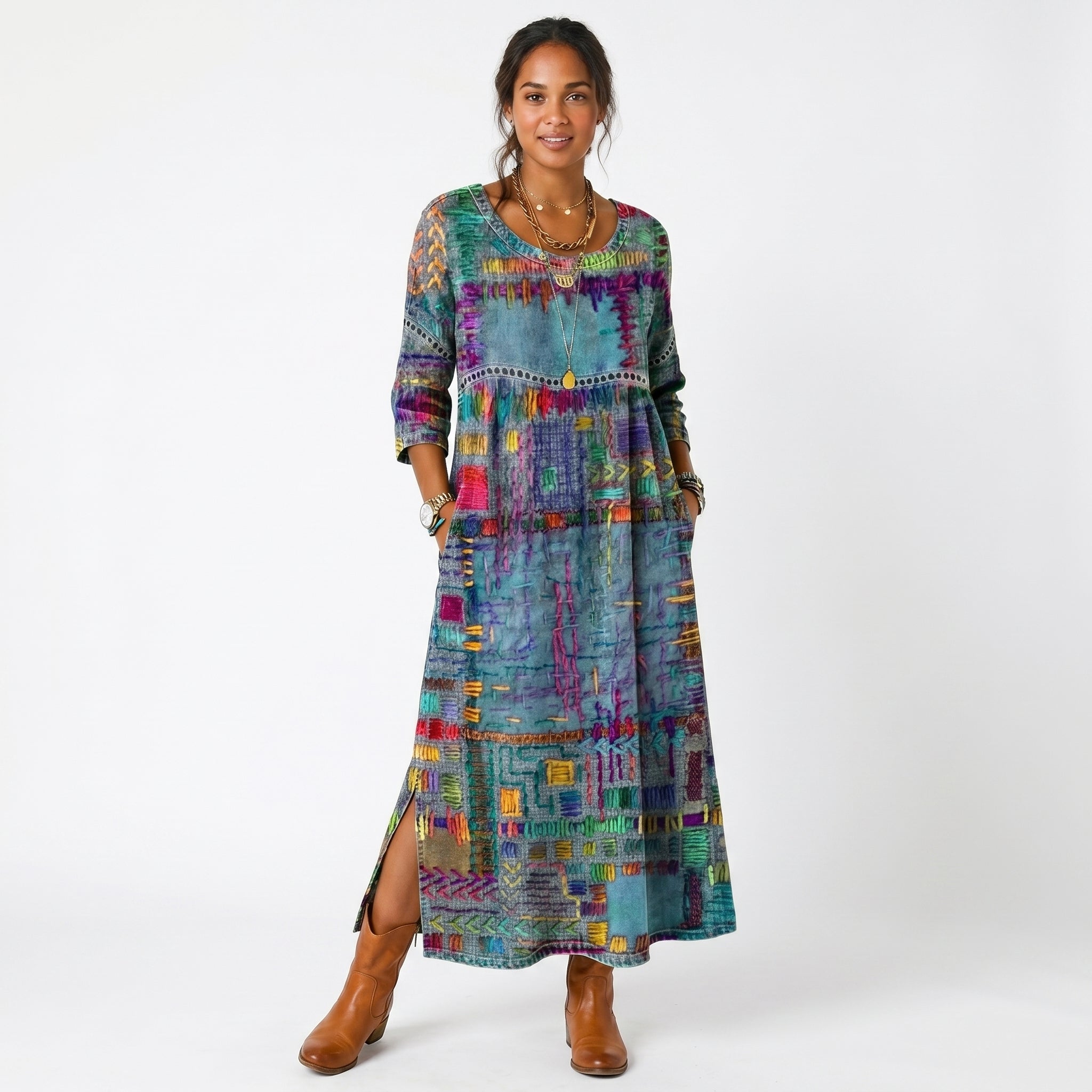 Fernanda | Vestido Midi Padrão Abstrato