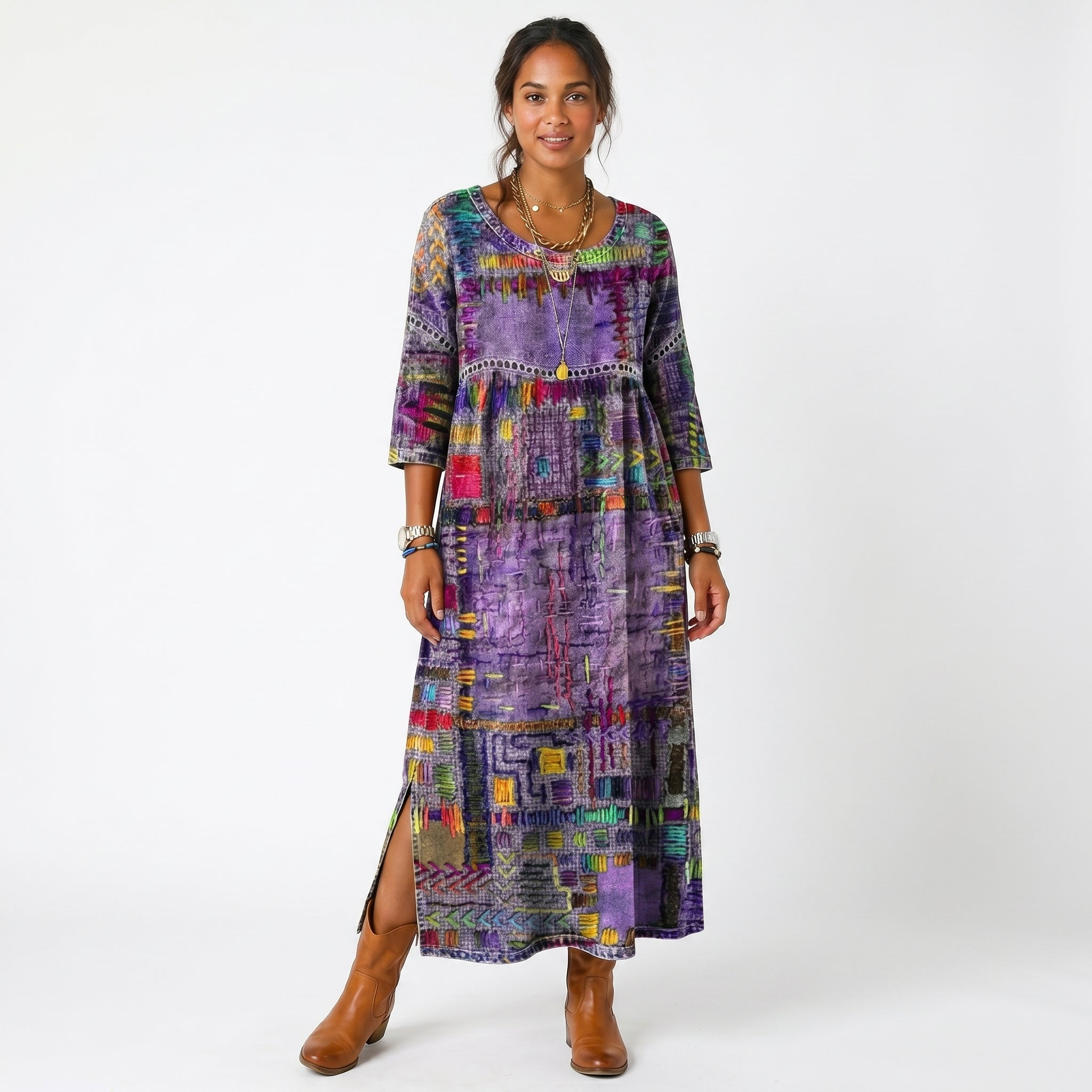Fernanda | Vestido Midi Padrão Abstrato