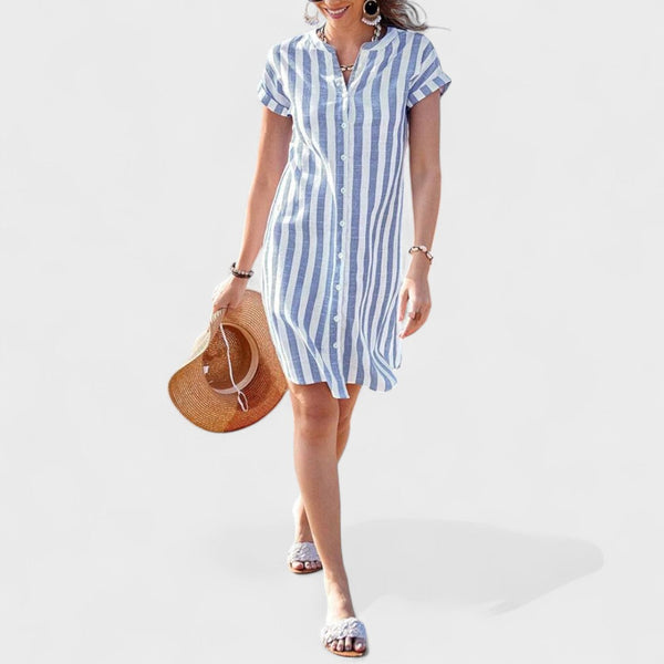 Aldina | Vestido de camisa às riscas elegante