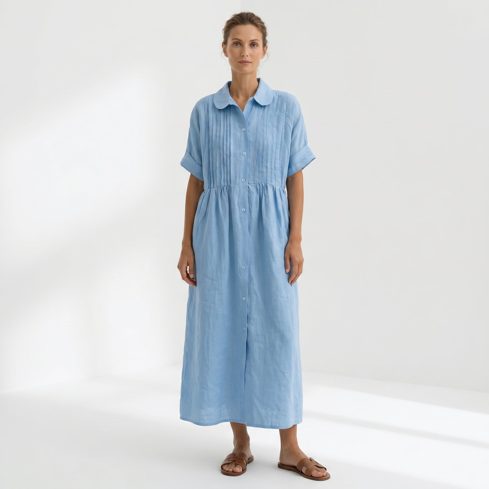 Benedita | Vestido Linho Pregas e Botões