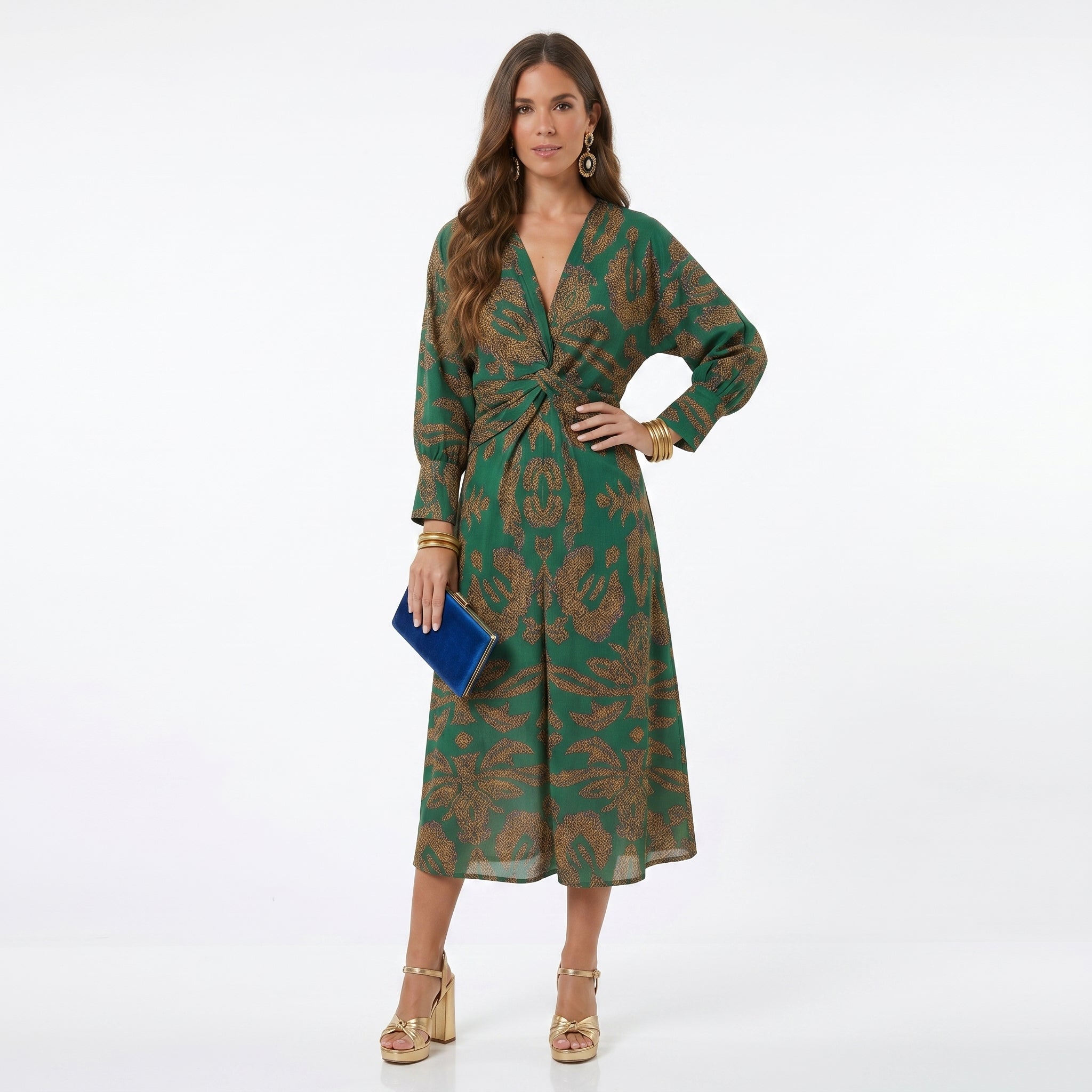 Wanda | Vestido Midi Estampado com Detalhe de Nó