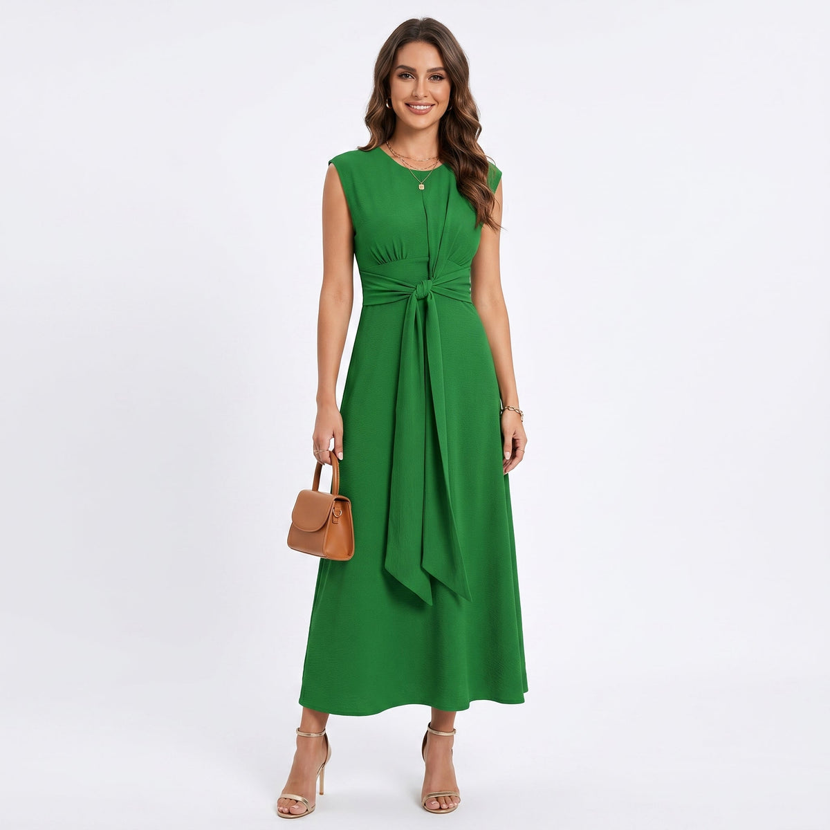 Firmina | Vestido maxi elegante sem mangas e gola redonda
