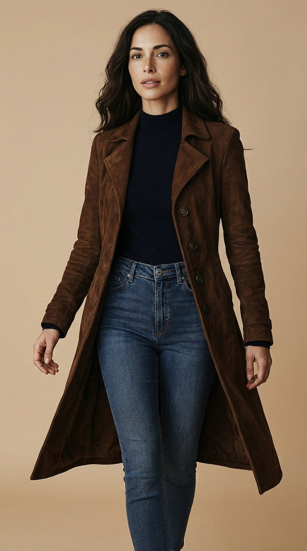 Carminda | Sobretudo de Camurça Longo | O Clássico Atemporal