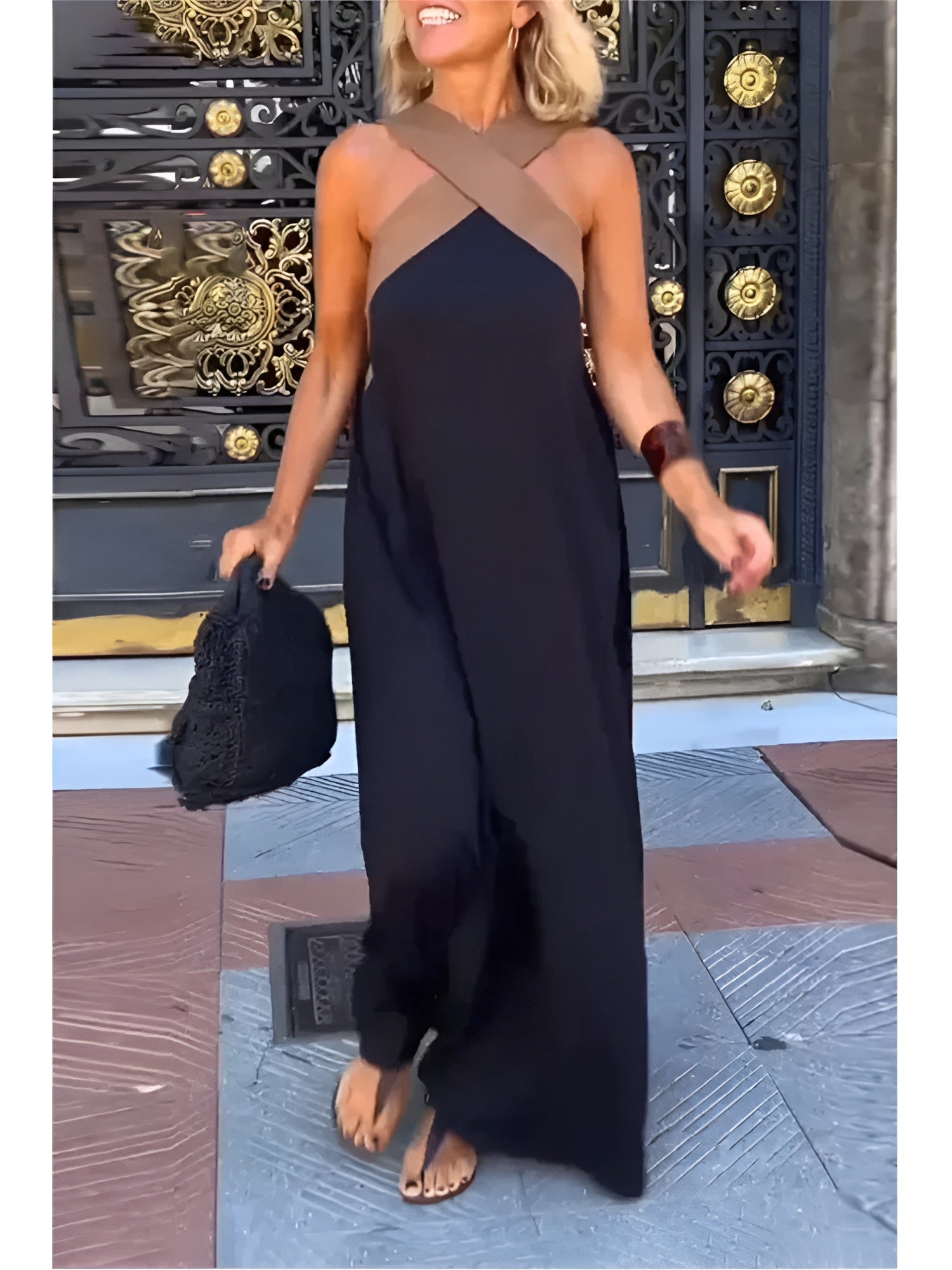 Ermelinda | Vestido Maxi com Decote Cruzado em Contraste