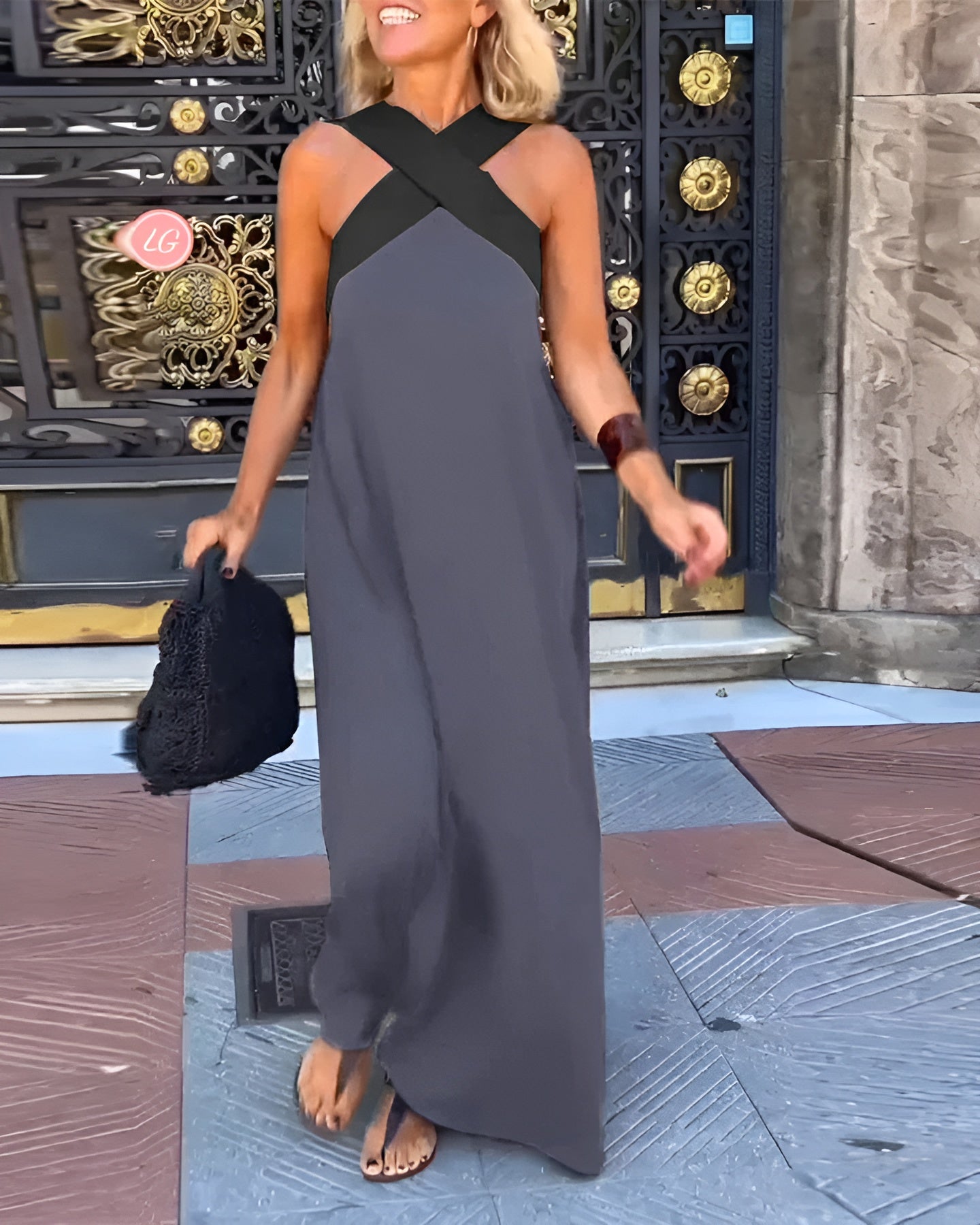 Ermelinda | Vestido Maxi com Decote Cruzado em Contraste