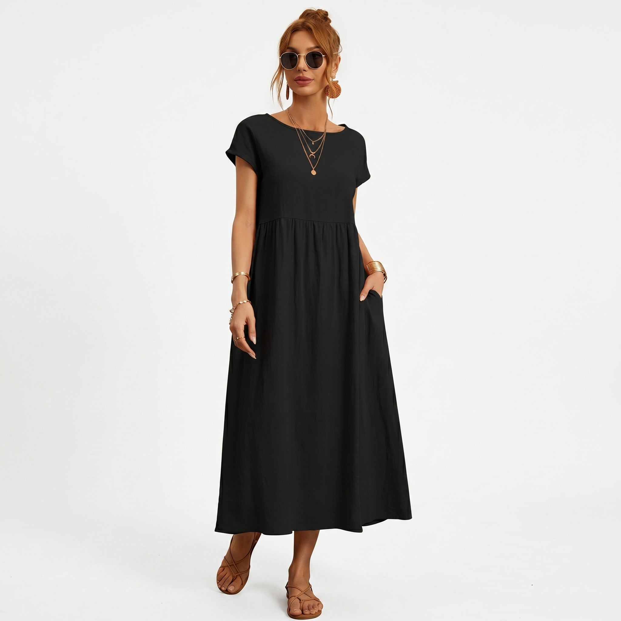 Micaela | Vestido Midi em Algodão com Bolsos
