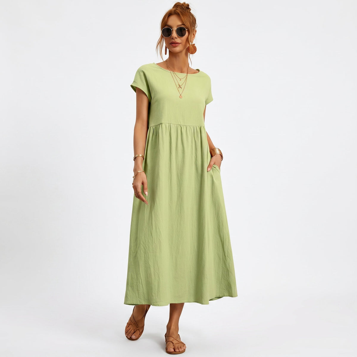 Micaela | Vestido Midi em Algodão com Bolsos